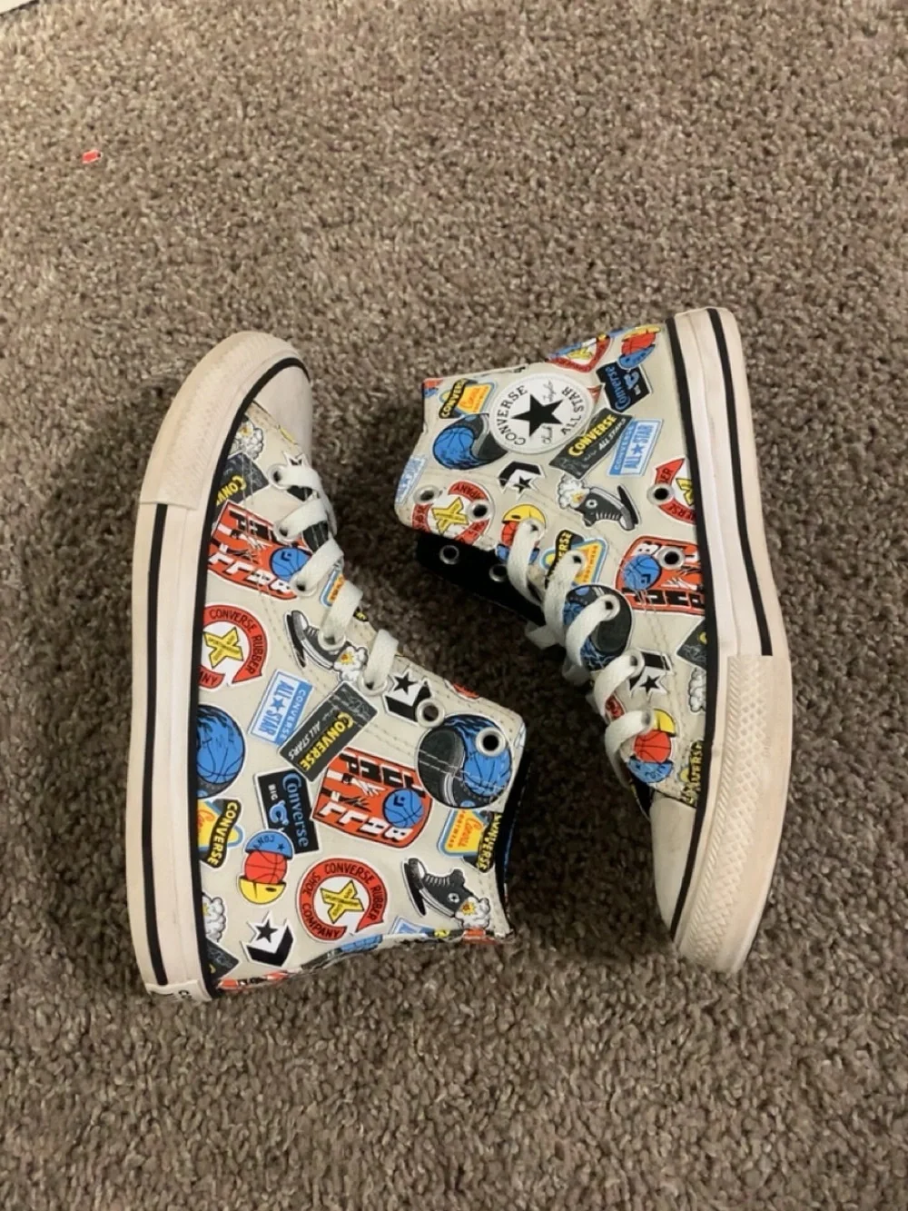 Converse Kids White High-Top Sneakers with Multicolor Sticker Print